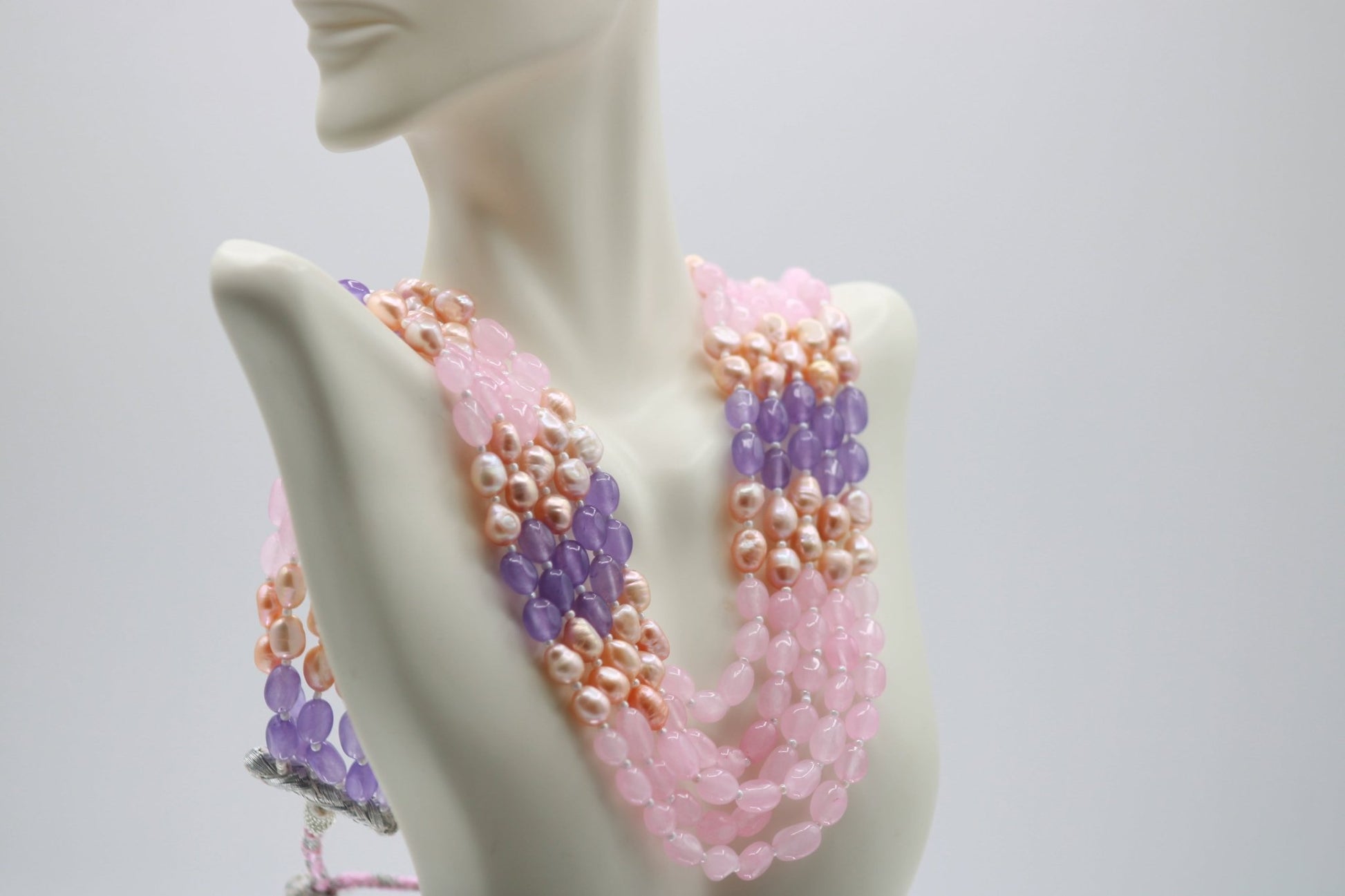Multi Color Jade Necklace with Pearl - Taj Mahal Gems