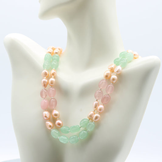 Rose Quartz & Aventurine Necklace With Pearl