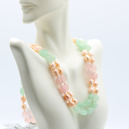 Rose Quartz & Aventurine Necklace With Pearl