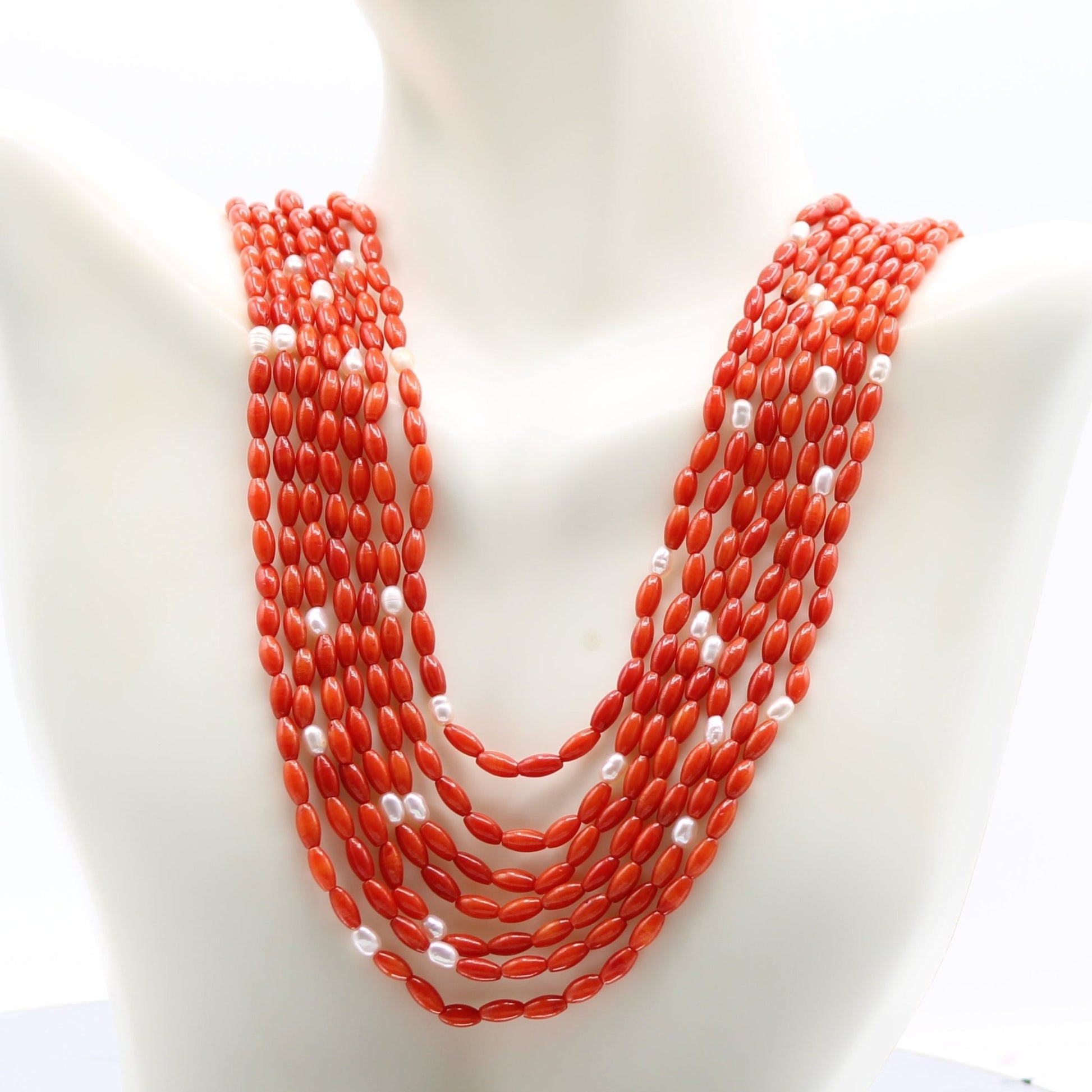 Taiwan Coral with Fresh Water Pearl - Taj Mahal Gems