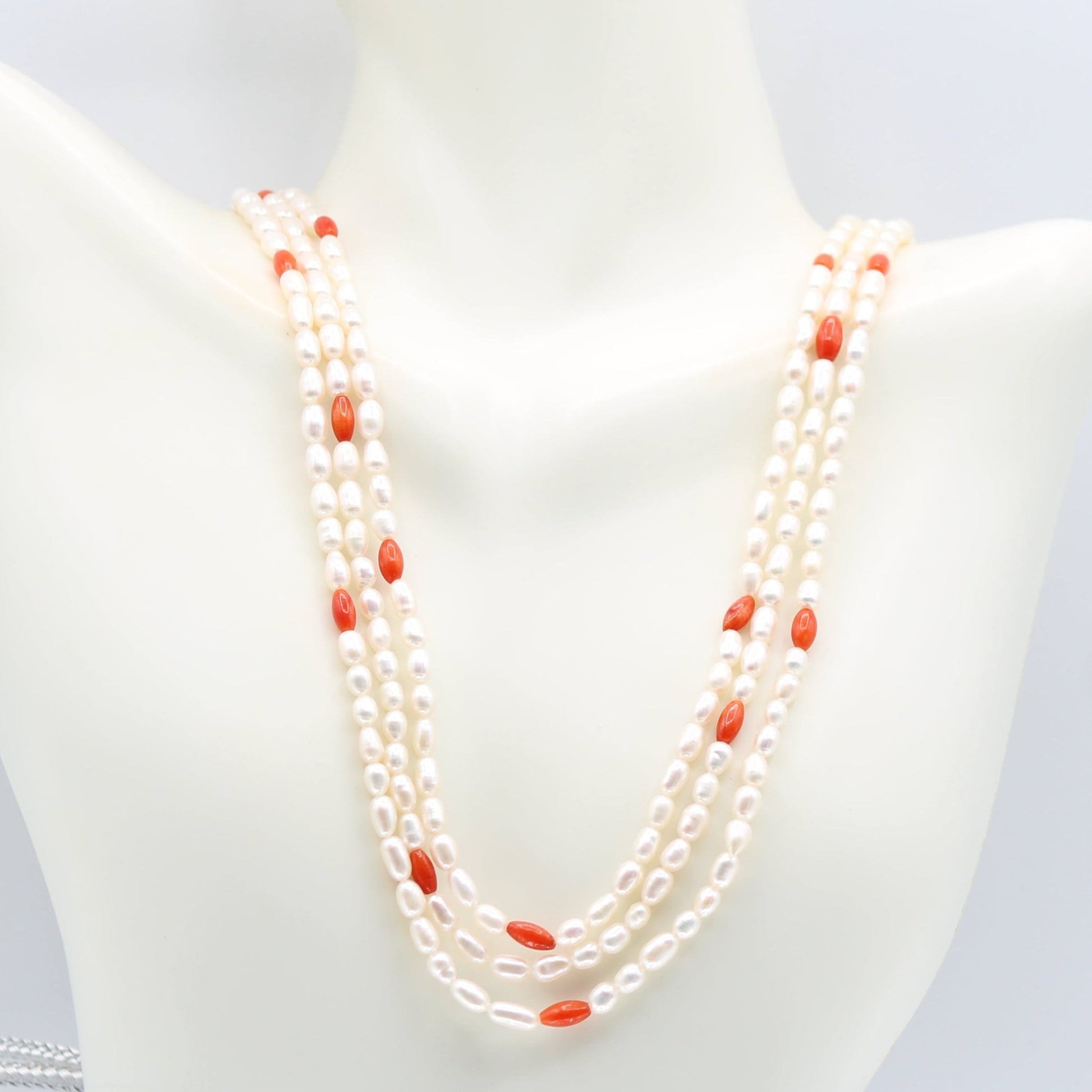 Fresh Water Pearl with Coral - 5 Strand - Taj Mahal Gems