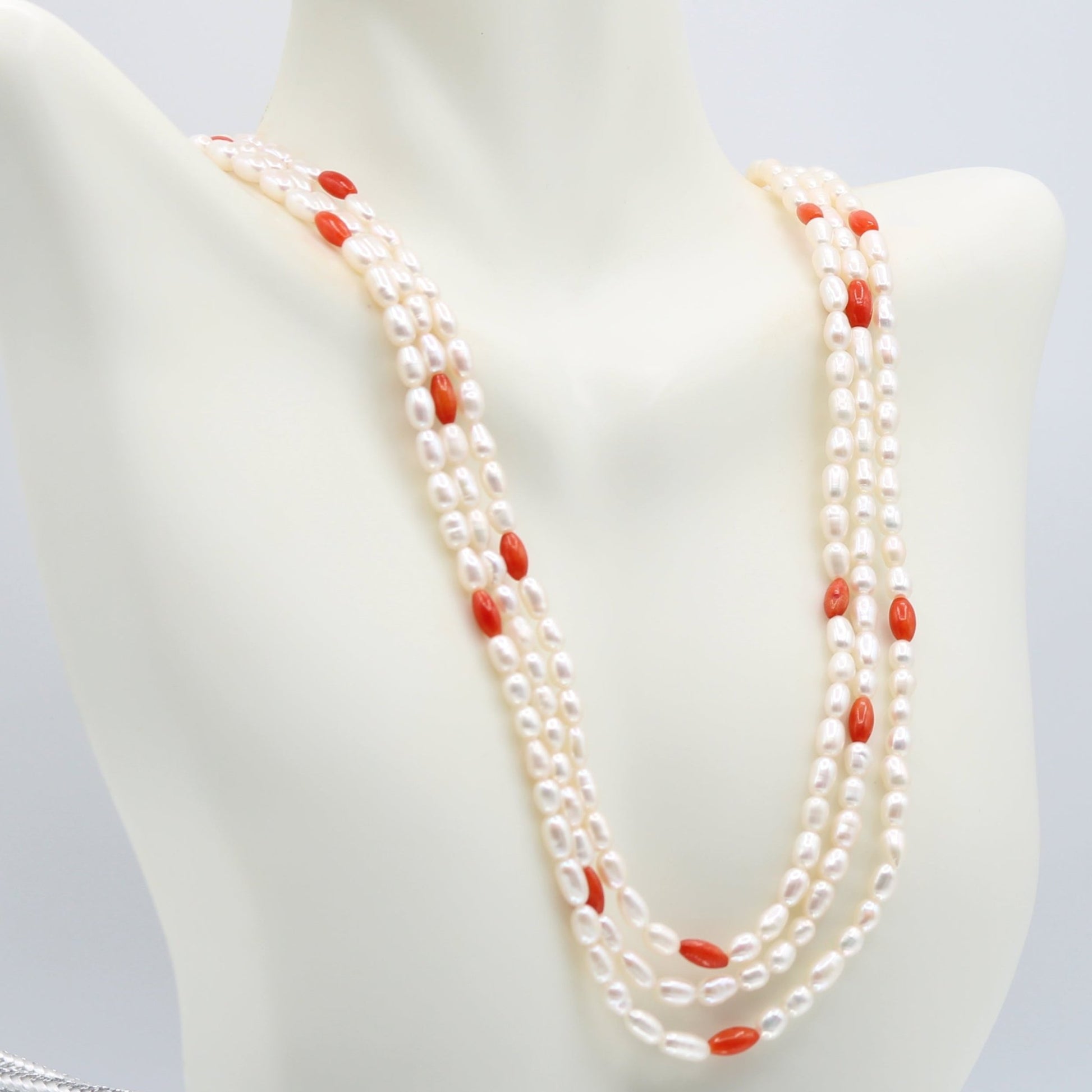 Fresh Water Pearl with Coral - 5 Strand - Taj Mahal Gems