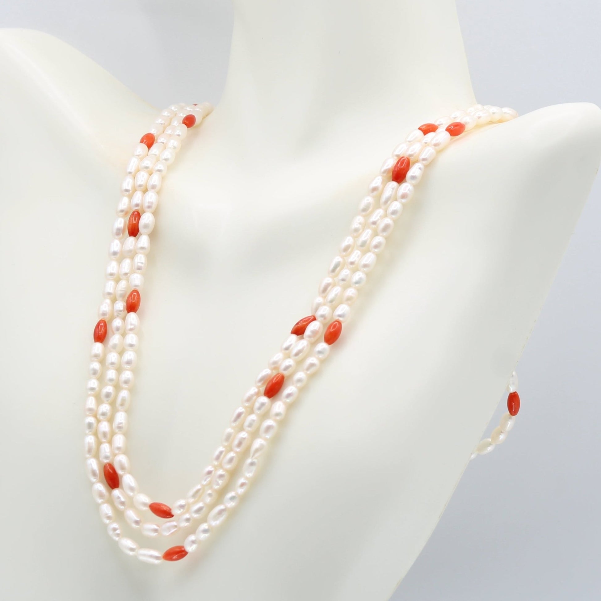 Fresh Water Pearl with Coral - 5 Strand - Taj Mahal Gems