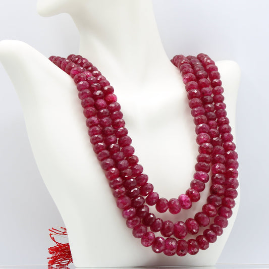 Russian Ruby Faceted Beaded Necklace - 2 & 3 Strand