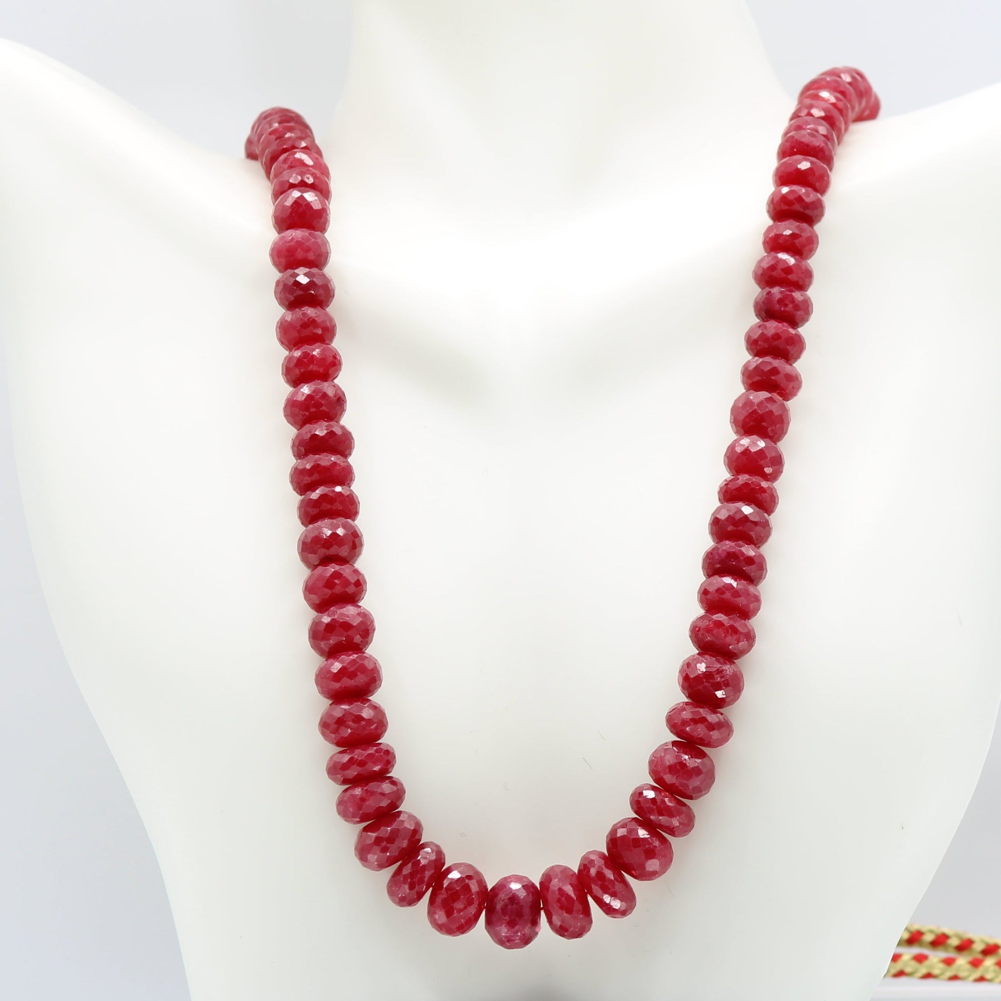 Ruby Necklace - Multi Strand Faceted Beaded Necklace made of natural red ruby gemstones.