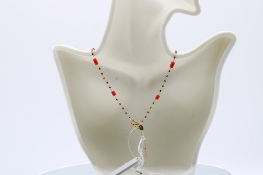22K Gold Black Diamond, Italian Coral, and Ruby Necklace