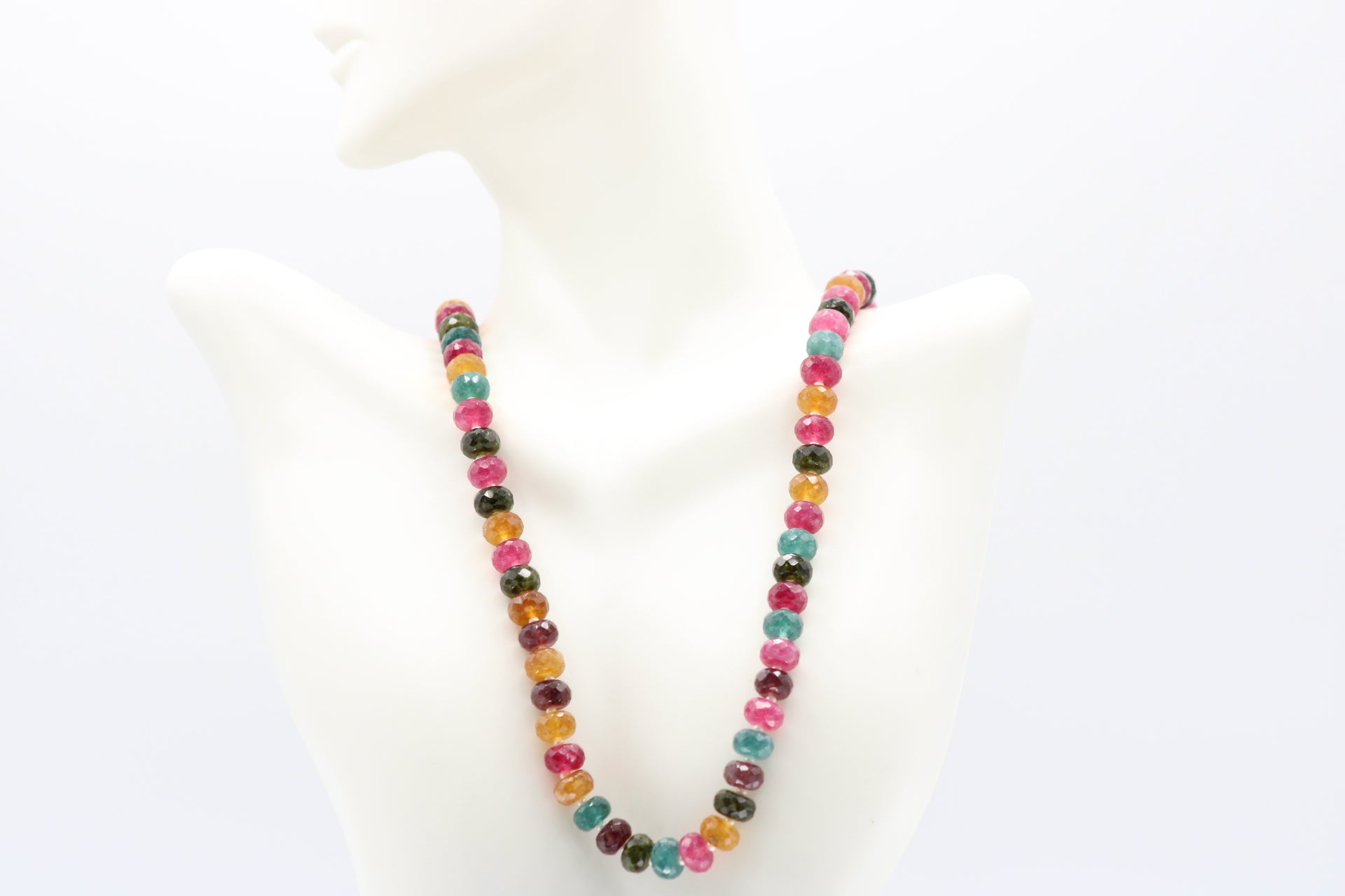 Stunning Multi Color Jade & Pearl Necklace featuring vibrant jade gemstones and elegant pearls.