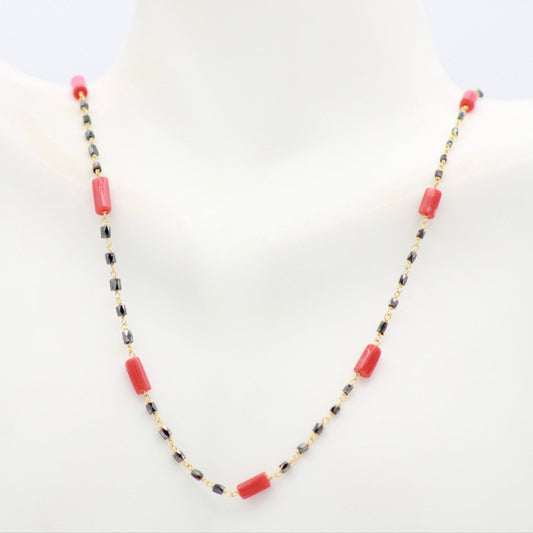 22K Gold Black Diamond & Coral Necklace - Taj Mahal Gems