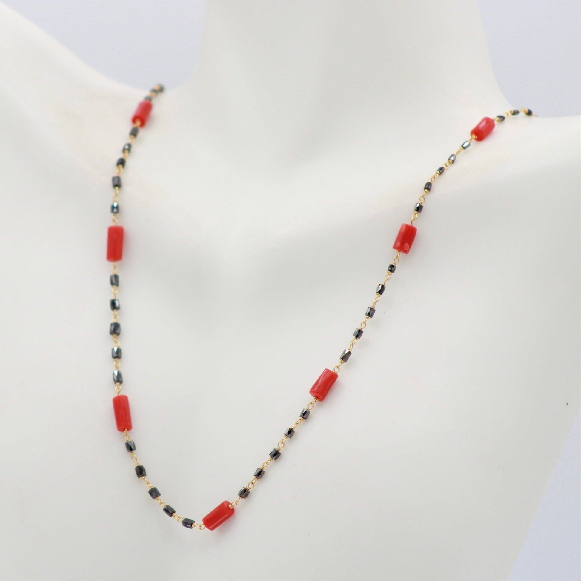 22K Gold Black Diamond & Coral Necklace - Taj Mahal Gems