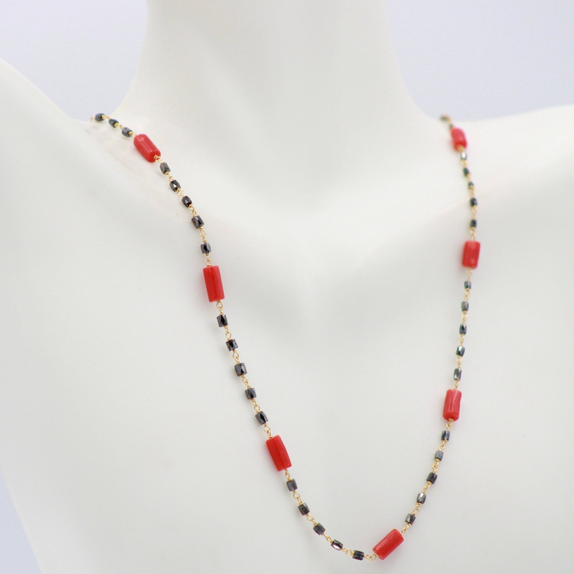 22K Gold Black Diamond & Coral Necklace - Taj Mahal Gems