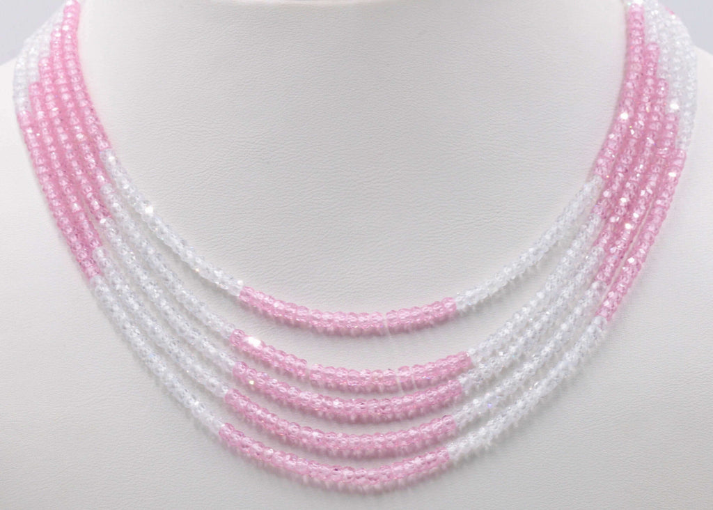 Pink & White Color CZ Necklace - Indian Jewelry for Saree/Sari