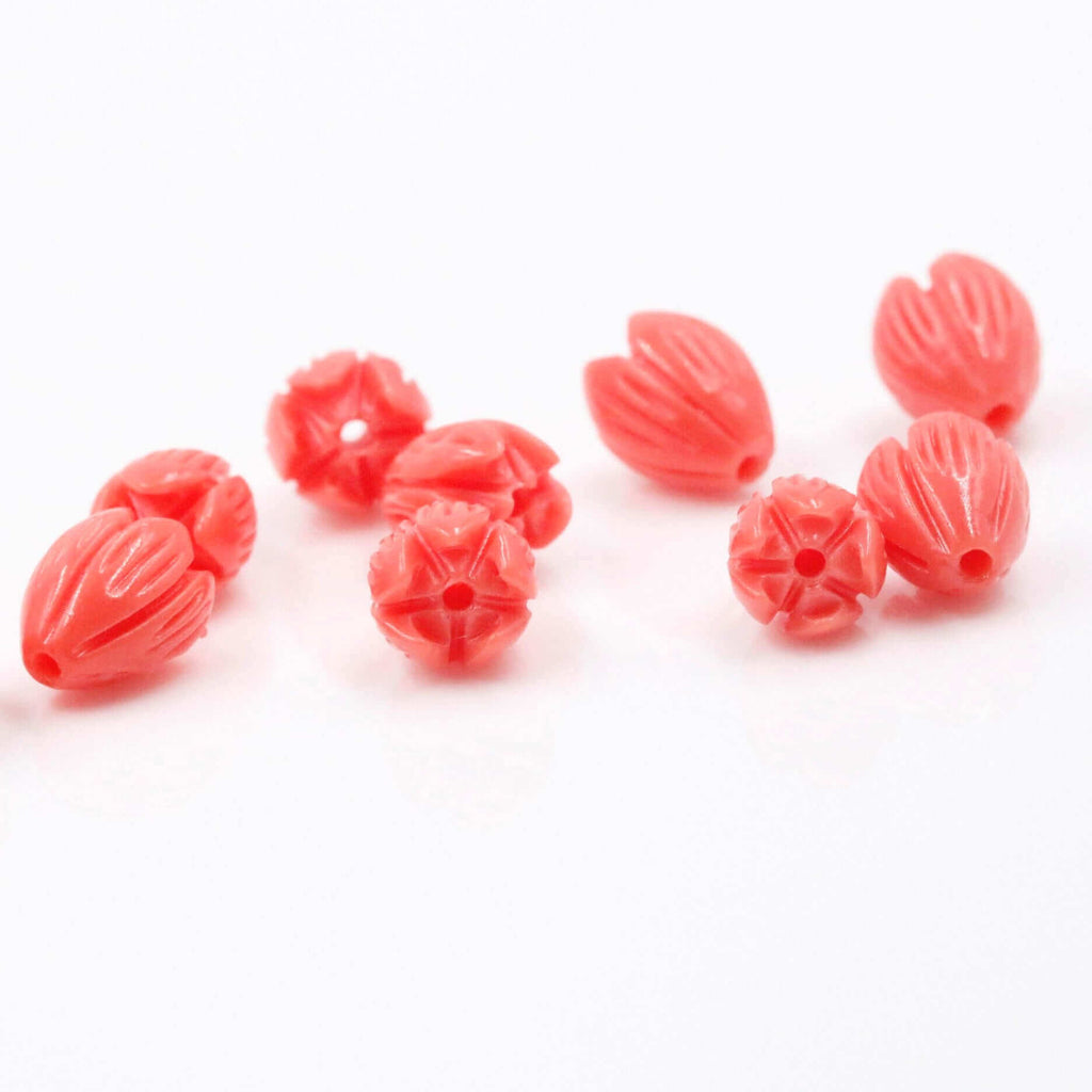 Composite Coral Beads in Tulip Shape for DIY Jewelry with Pink and Orange Colors