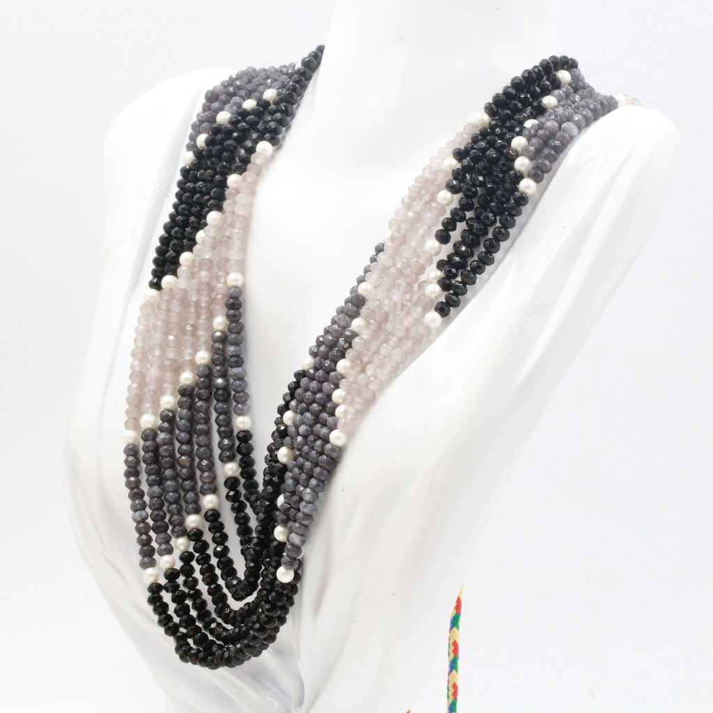 Black & Smoky Gray Quartz Long Necklace