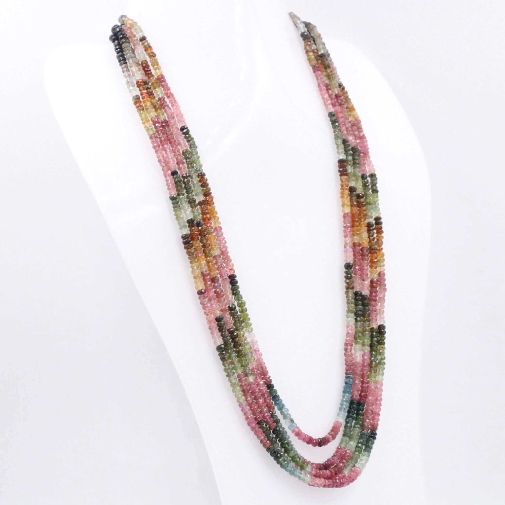 Long Multi Color Tourmaline Necklace with Layered Beads for Indian Jewelry