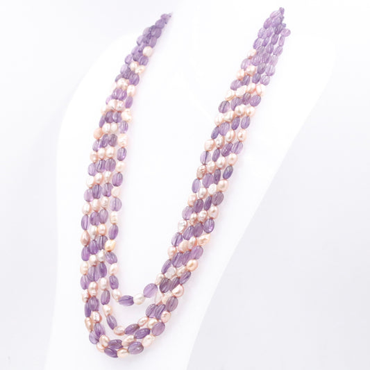 Beaded Amethyst and Pearl Gemstone Necklace