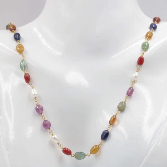 Natural Navratna Necklace - Nine Gemstones Jewelry