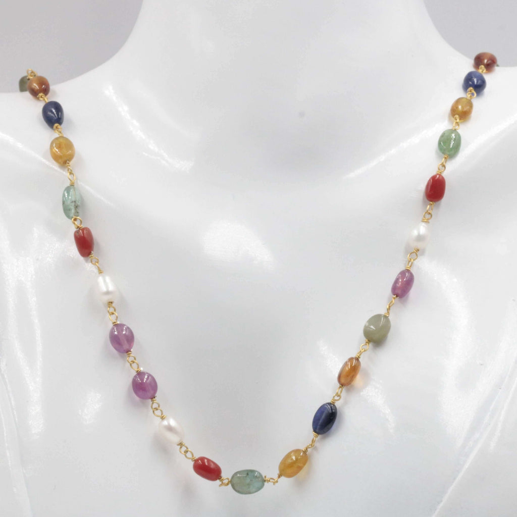 Natural Navratna Necklace - Nine Gemstones Jewelry