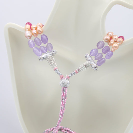 Multi Color Jade with Pearl - Layered Necklace