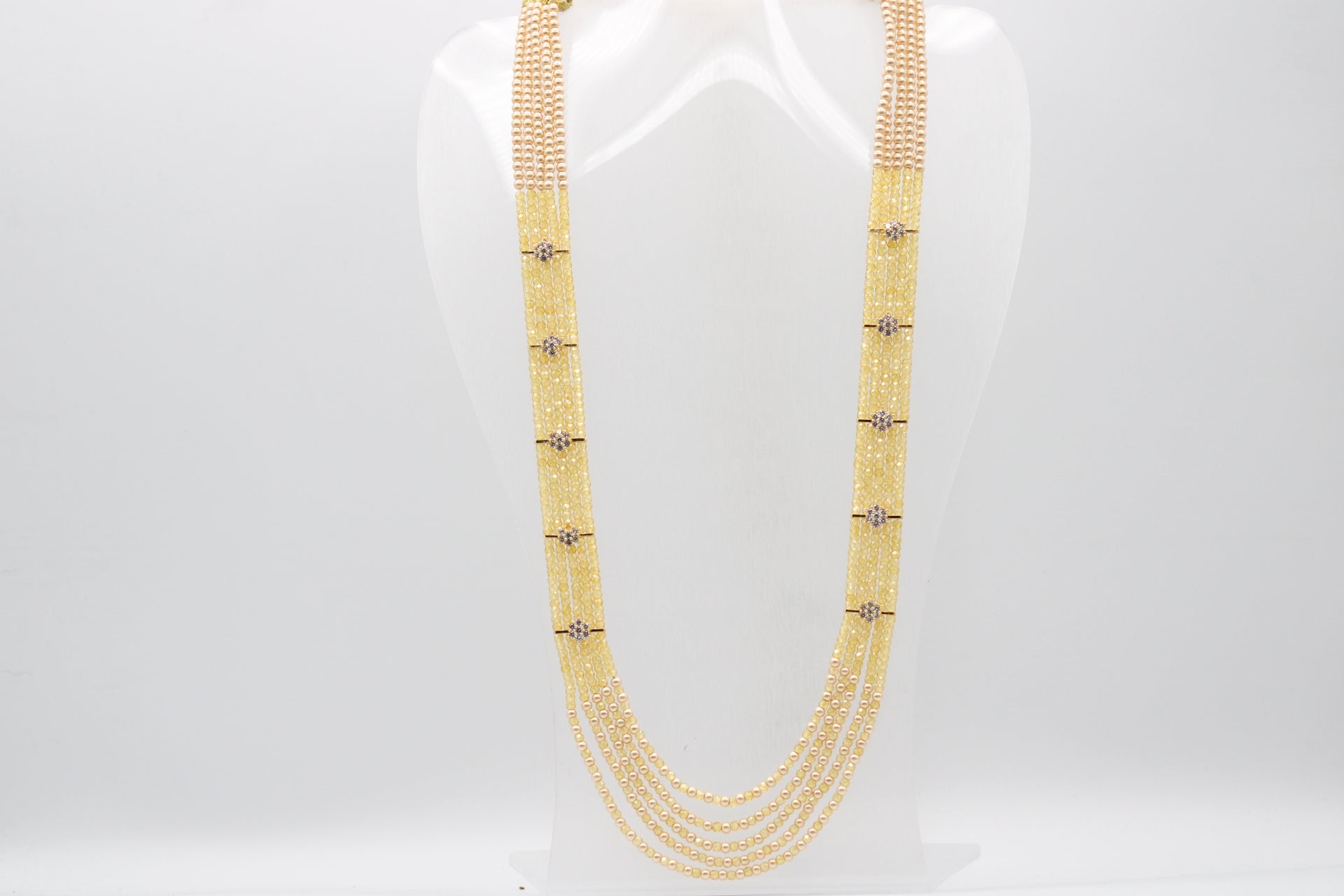 Cubic Zirconia & Pearl Necklace on display, showcasing elegant multi-strand design from CZ Beaded Collection.