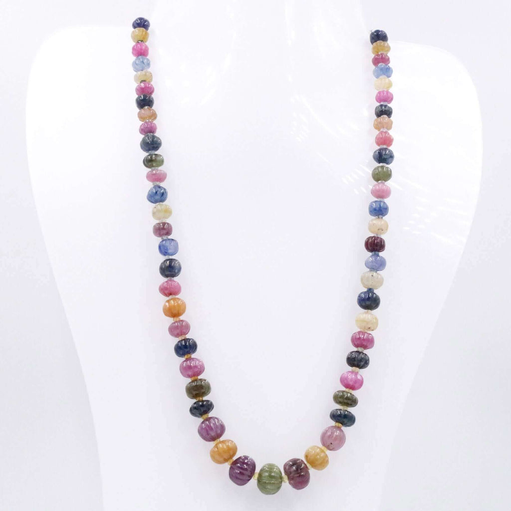 Natural Sapphire Necklace with Pumpkin Craved Beads