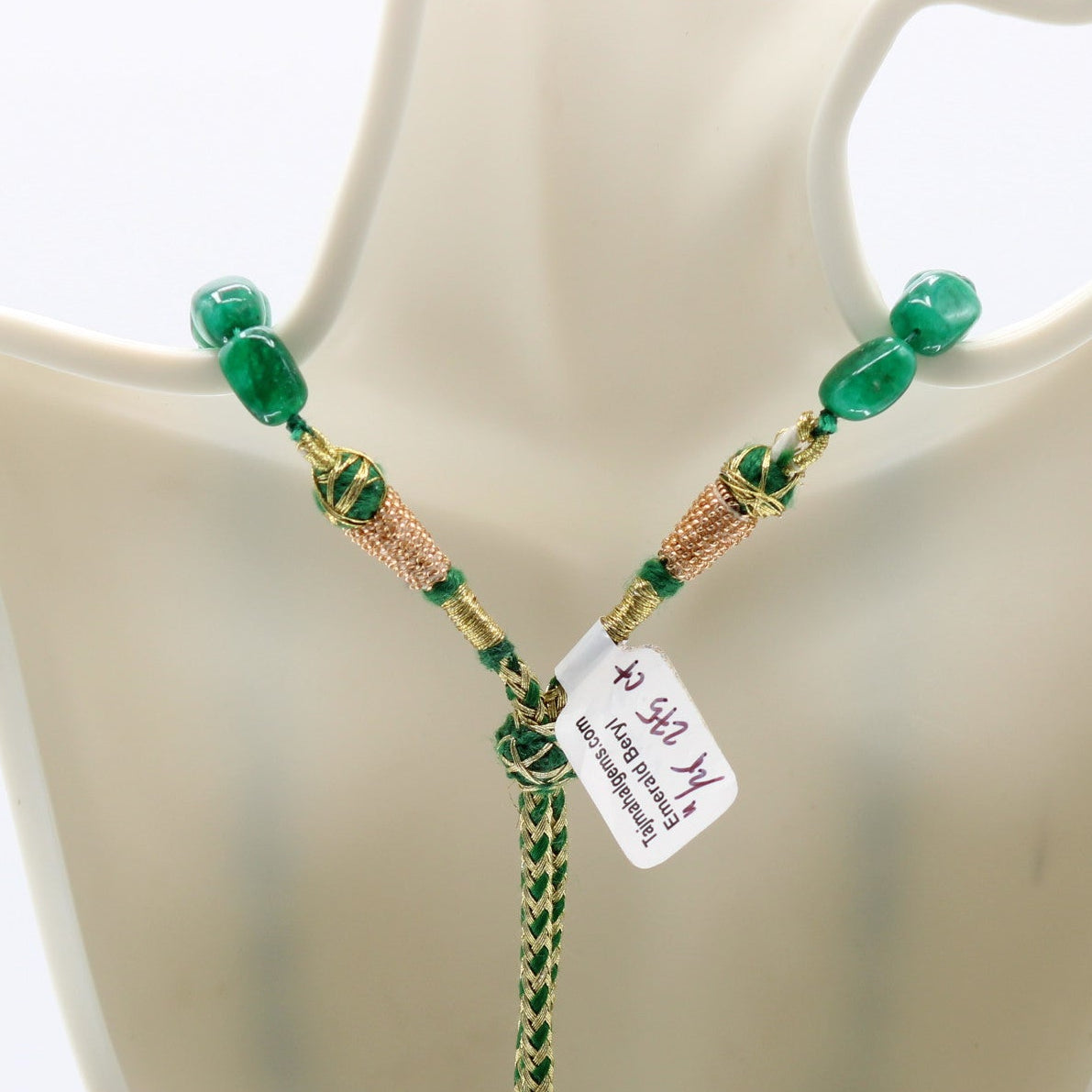 Emerald Nugget Beaded Necklace on display, featuring elegant natural emerald stones.