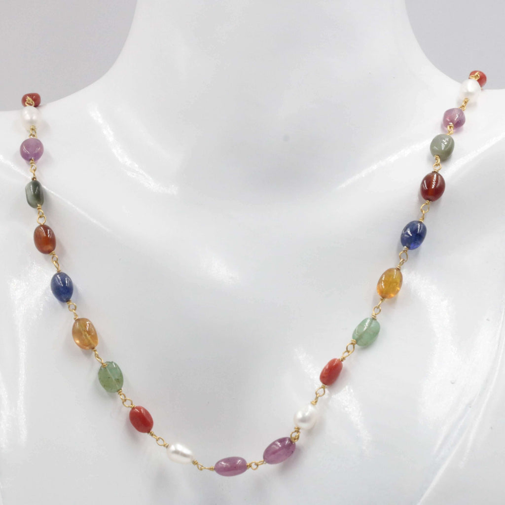 Natural Navratna Necklace - 9 Gemstones Jewelry