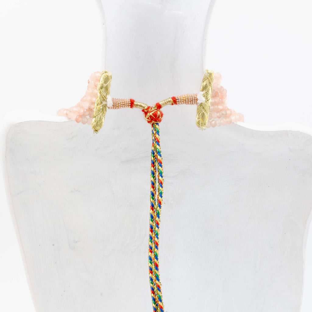 Layered Peach Quartz Indian Long Necklace