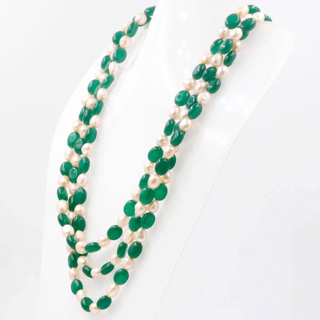  Green Quartz & Baroque Pearl Necklace - Indian Style Jewelry