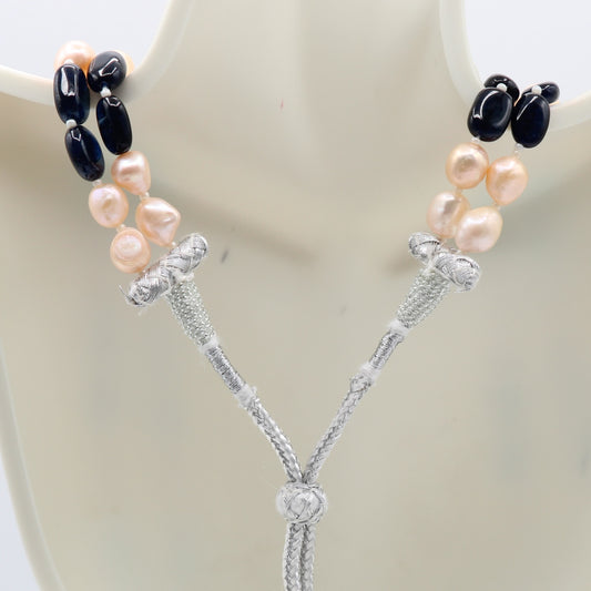 Bi-Color Jade with FWP Beaded Necklace featuring blue and green hues on a mannequin bust.