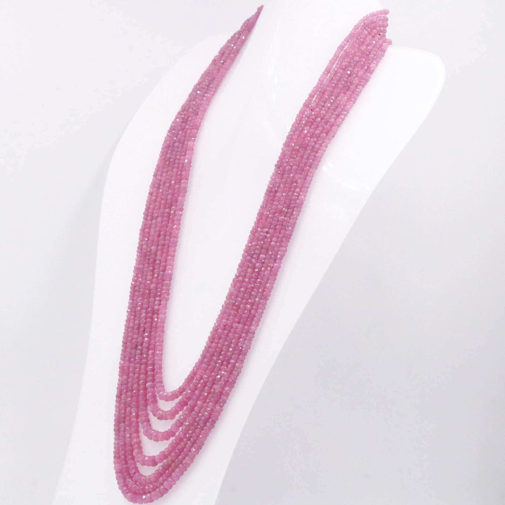 Pink Sapphire Layered Necklace with a beaded design