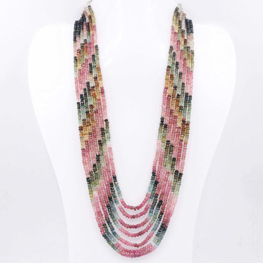 Layered Bead Necklace with Multi Color Tourmaline in Indian Sarafa Style