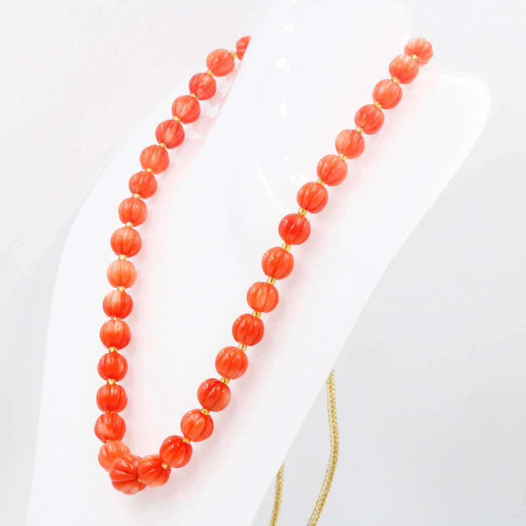 Pumpkin Shaped Beaded Necklace: Coral Elegance
