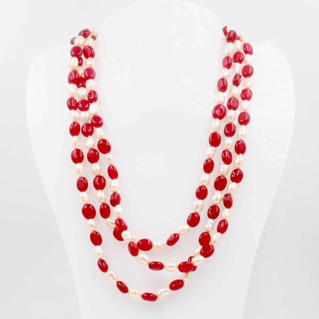Pearl & Red Quartz Necklace: Indian Jewelry Collection