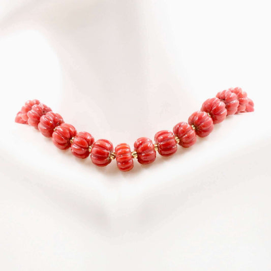 Natural Italian Coral Beads in 100% Untreated Carved Pumpkin Coral Strand