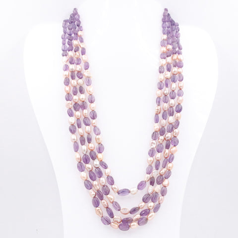 Long Pumpkin Necklace with Amethyst and Pearls