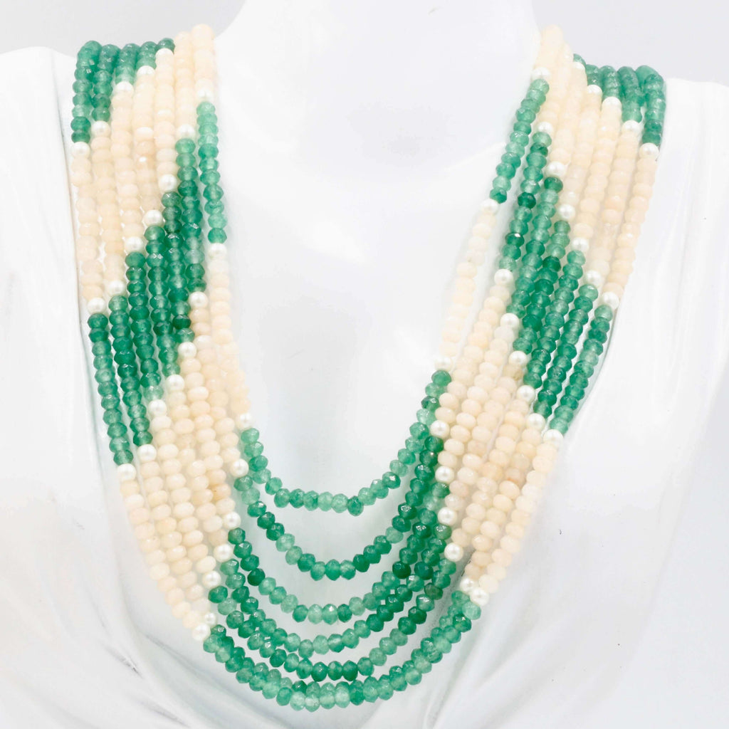 Green & Ivory Quartz Layered Necklace Collection