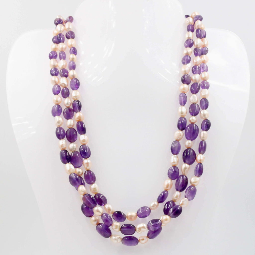 Amethyst & Fresh Water Pearl Long Necklace