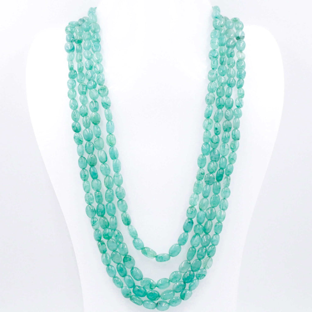 Natural green quartz beaded necklace with a long and layered design
