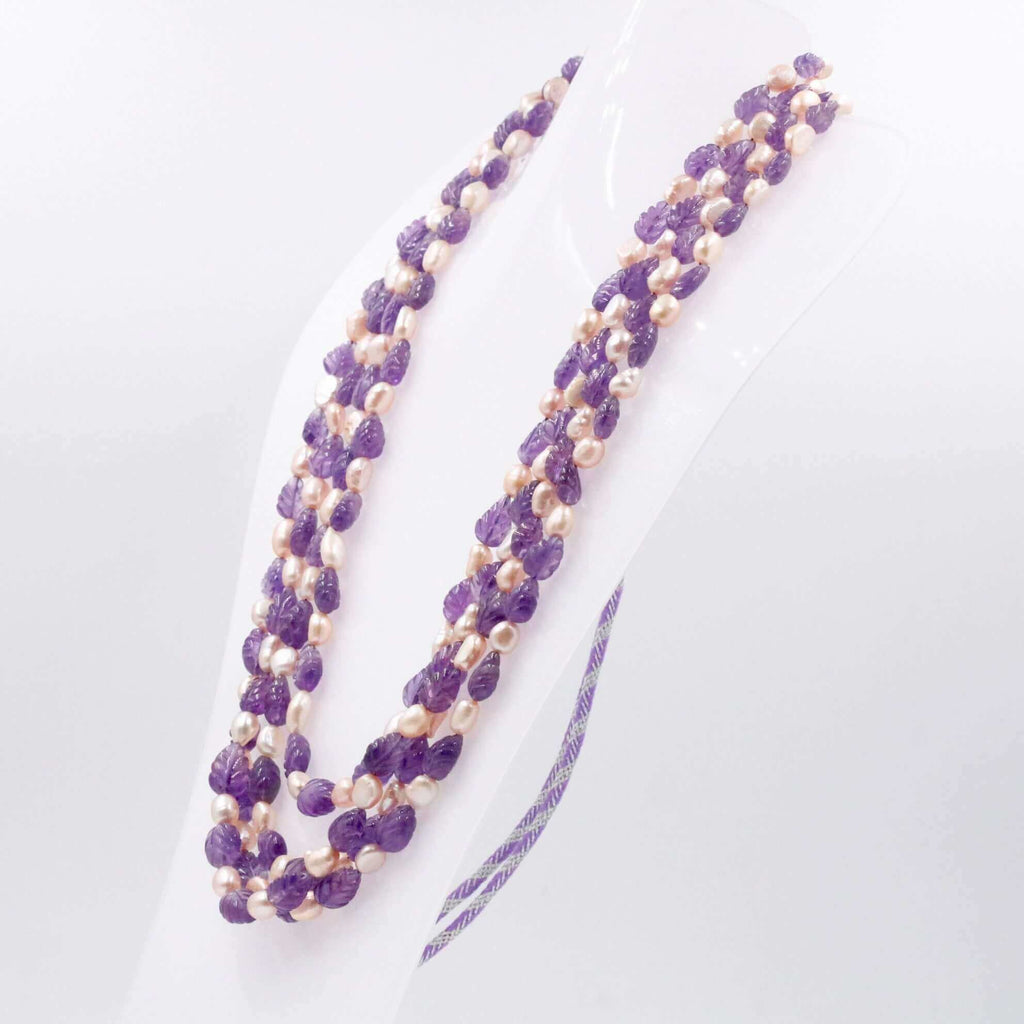 Natural Amethyst & Pearl Long Necklace
