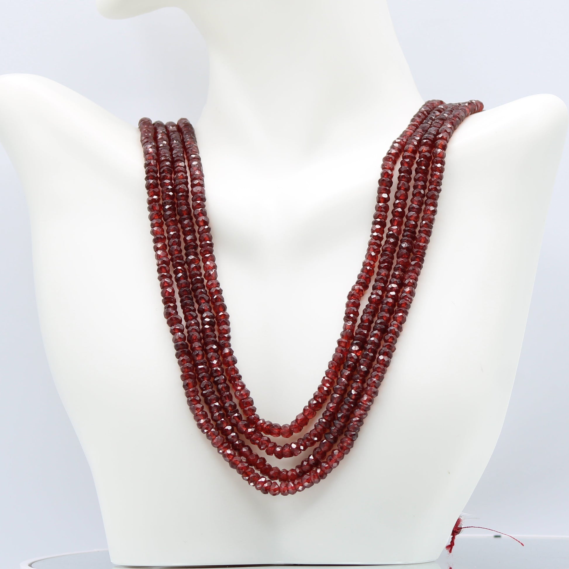 Rhodolite Garnet Beaded Necklace with 4 strands showcasing rose red to pale violet hues.