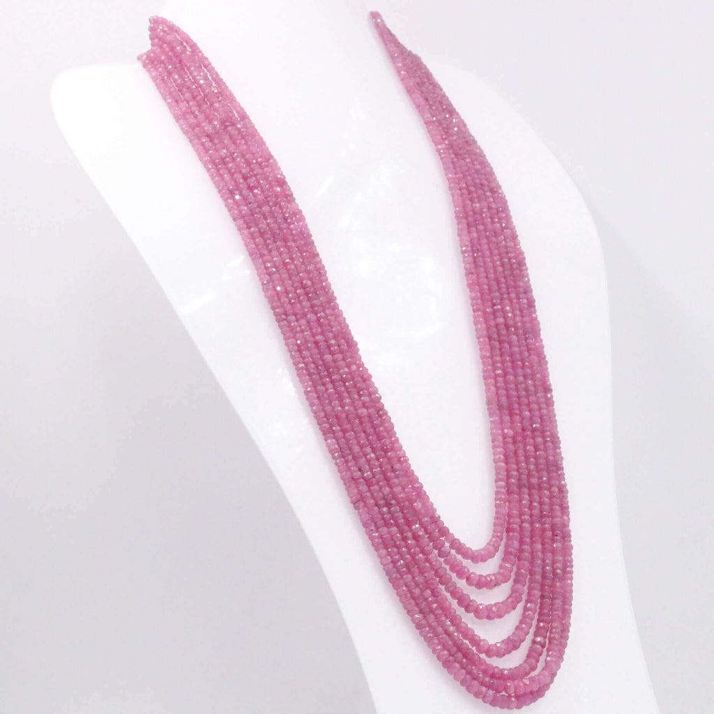 Natural pink sapphire gemstone necklace with an elegant layered design