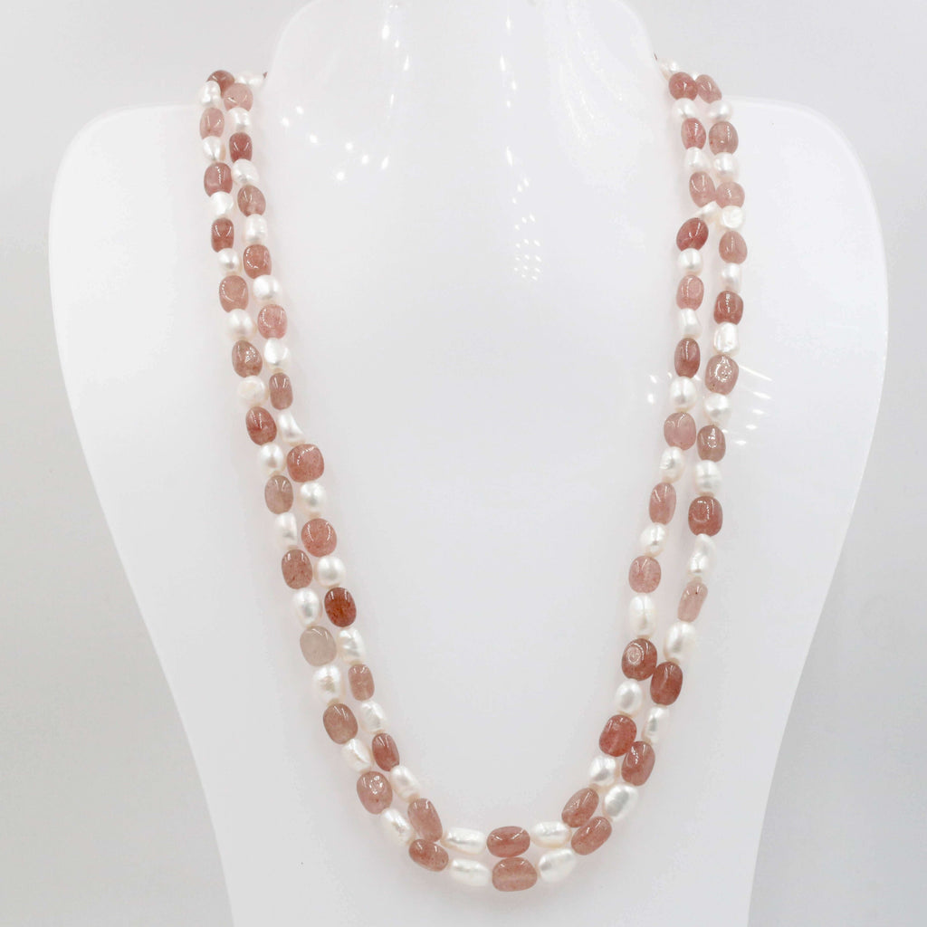 Aventurine & Pearl Natural Gemstone Long Necklace