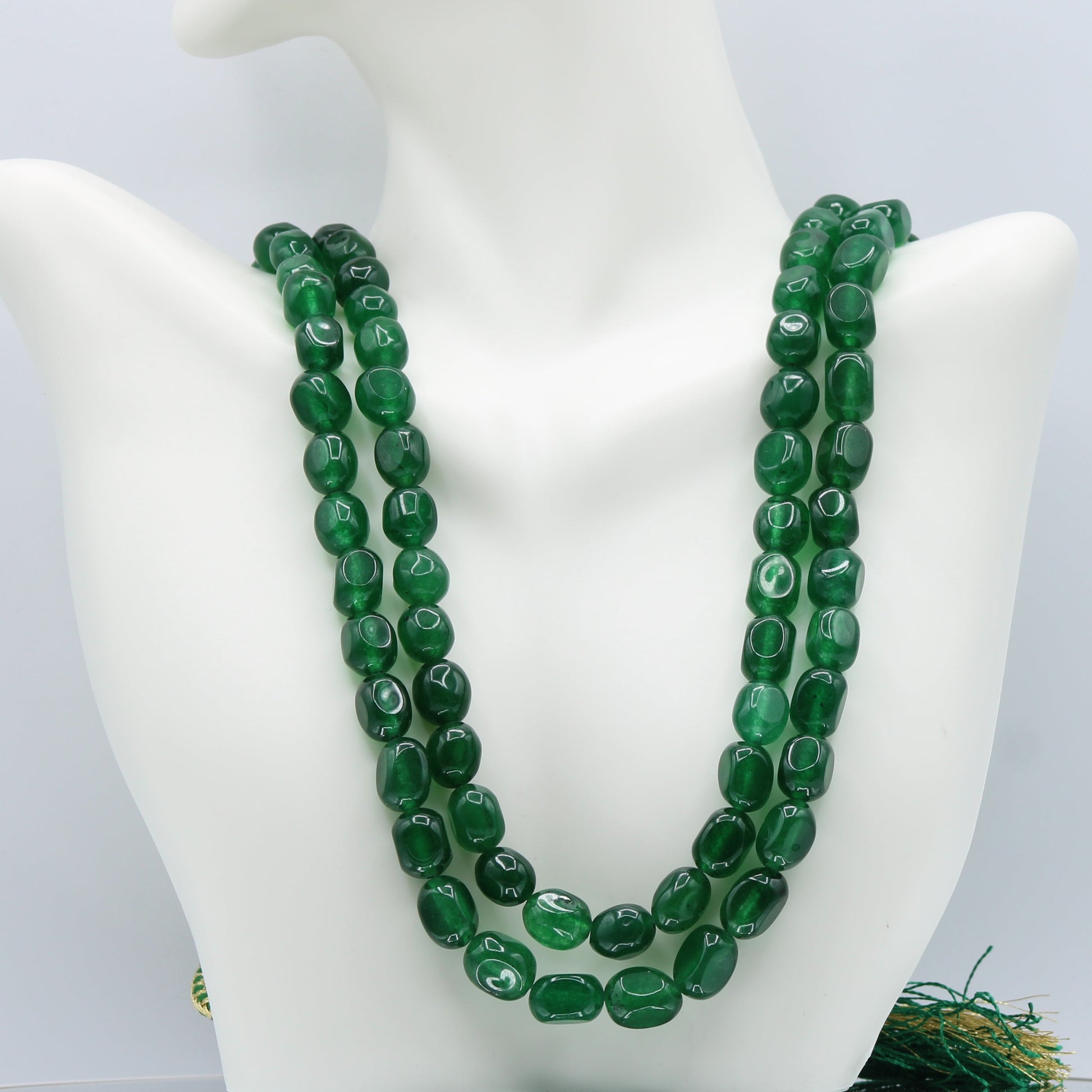 Green Quartz Layered Necklace featuring natural vivid green semi-translucent stones in a 2 strand design