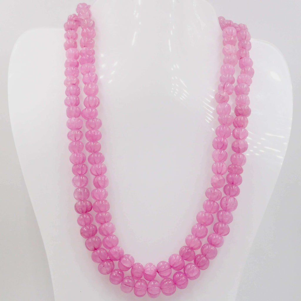 Pink Quartz Necklace with Carved Pumpkin Shaped