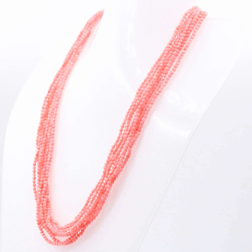 Multi-Strand Coral Necklace with Faceted Pink Coral Bead
