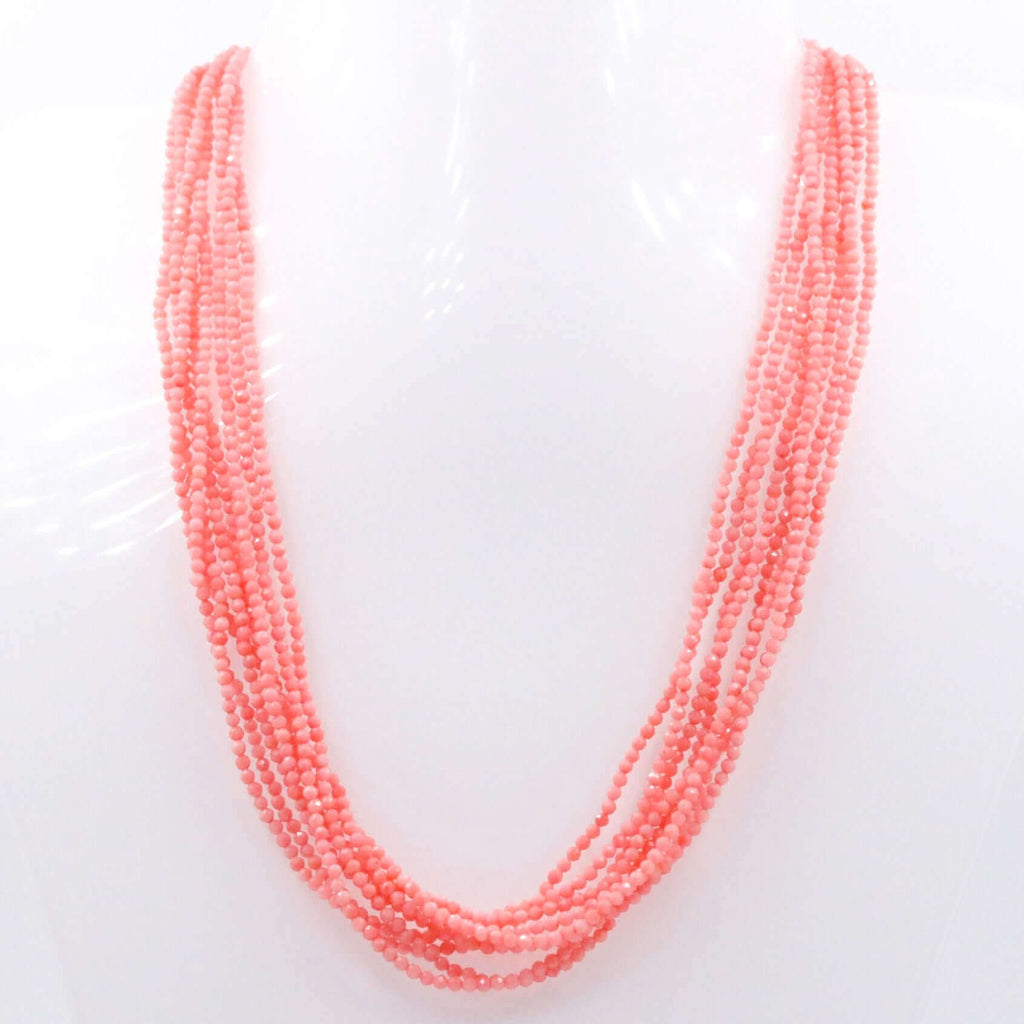 Layered Pink Coral Necklace Featuring Multi-Strand Faceted Coral Beads