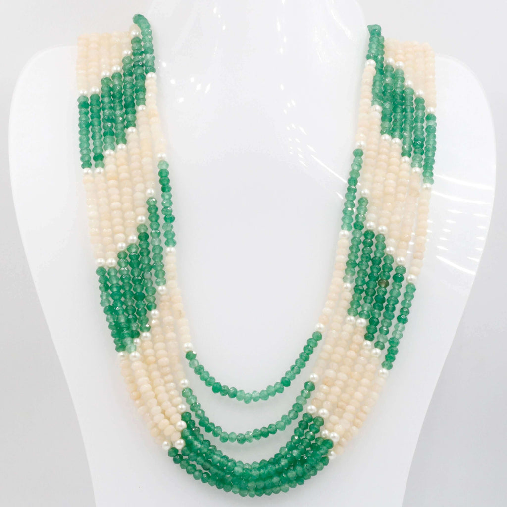Layered Green & Ivory Quartz Necklace