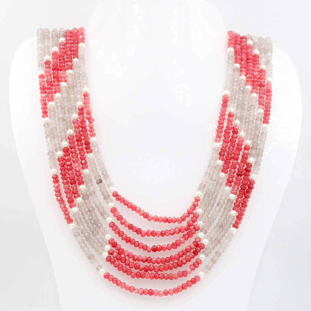 Pink & Gray Quart Long Necklace