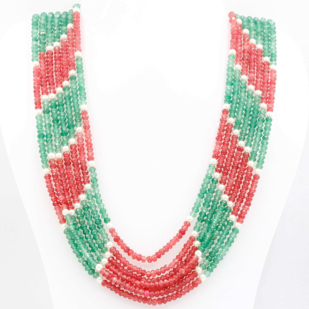 Layered Pink & Green Quartz Long Necklace