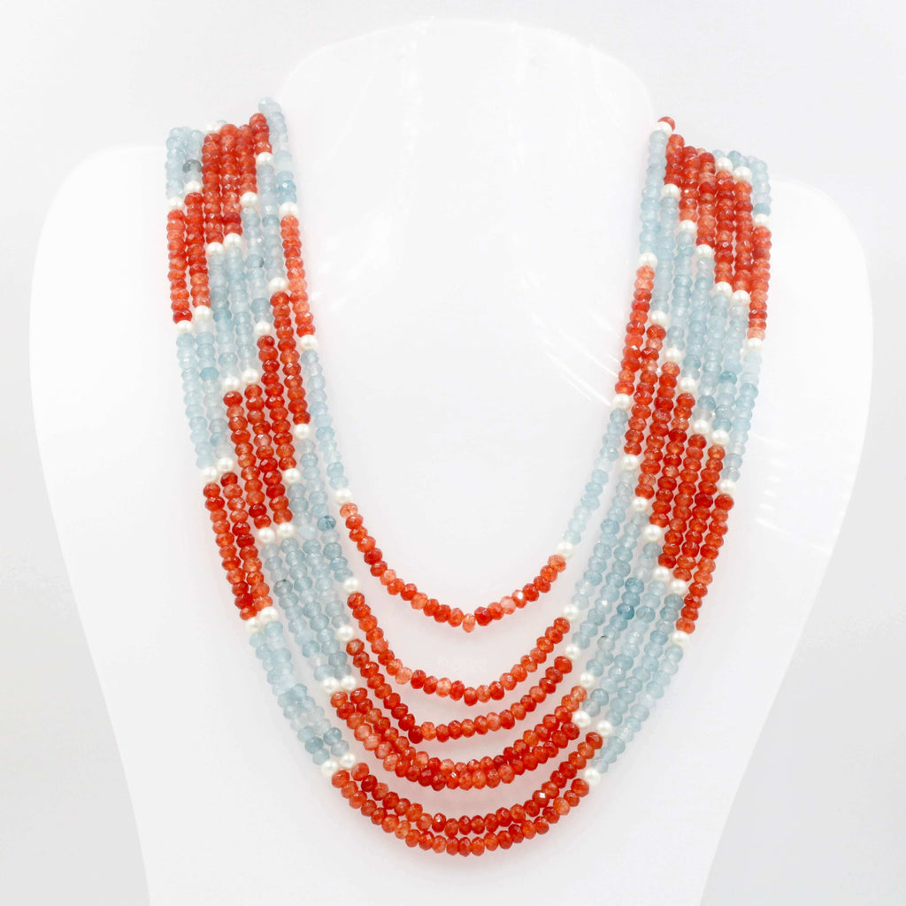 Layered Orange and Blue Quartz Necklace